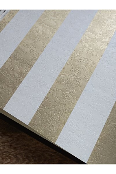 KMS HOME Gold Beyaz Çizgili Kabartmalı Hava Alabilen Silinebilir Duvar Kağıdı...