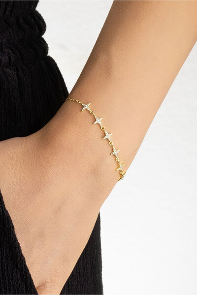 So CHIC... Yıldızlar Geçidi 18 Ayar Beyaz Altın Kaplama 20 Cm Gümüş Minimal Bileklik