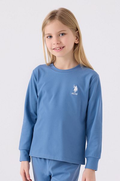 U.S. Polo Assn. Set de pijamale albastre cu maneca lunga pentru fete