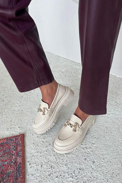 STRASWANS Luuk Women's Thick Sole Leather Loafer Shoes Beige