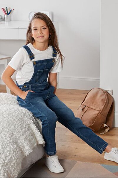 Tchibo Kids Girl Washed Denim Jumpsuits, Denim Blue