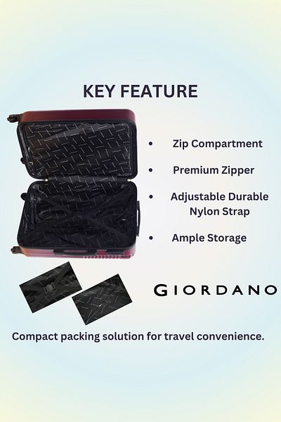 Giordano Logo Large Suitcase Maroon, ABS Hard Shell Lightweight Durable Secure Number Lock.