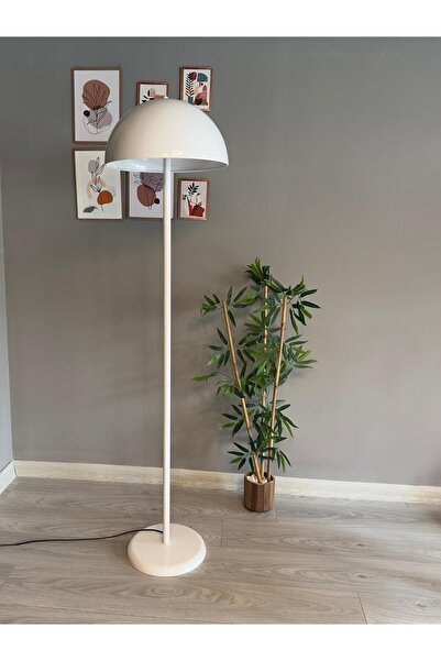 Bamyum Beyaz Lambader Modern Dekoratif Metal Oturma Odası Çalışma Odası Zemin Lambası 170 Cm Kablo
