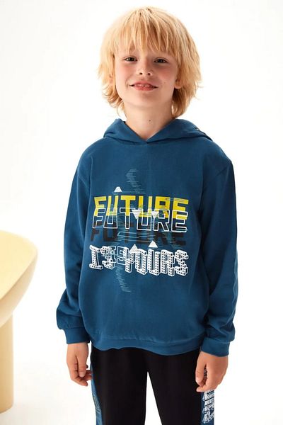nk kids 8-14 Years Old Boy Tracksuit Set Future Printed Hooded Blue