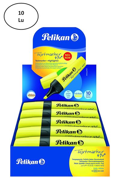 Mu Art Pelikan 490 Highlighter Marker Yellow 10 Pieces