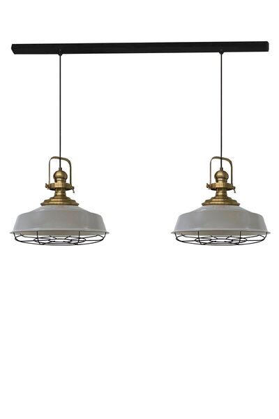 Bamyum Gri Asaletli Ikili Telli Eskitme Başlık Avize Sarkıt Lamba Salon Mutfa...