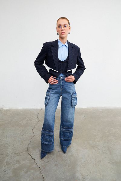VATKALI Gestreifter Crop-Blazer