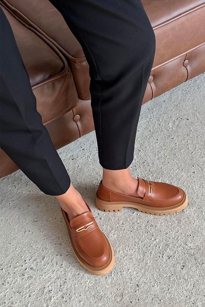 STRASWANS Austin Women's Thick Sole Leather Loafer Shoes Tan