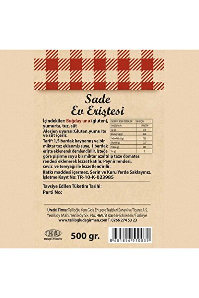 tellioğlu Değirmen Sade Ev Eriştesi