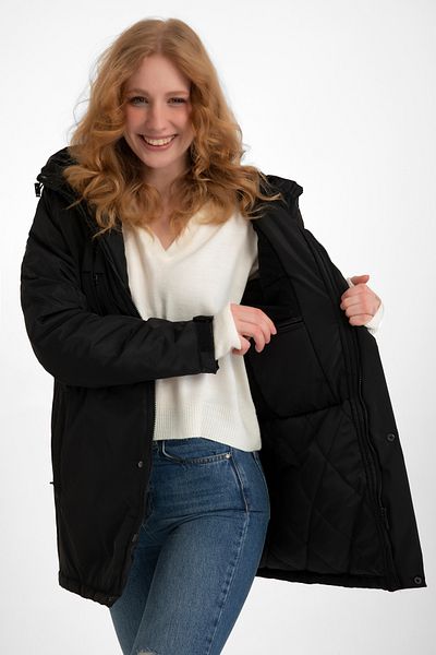 Montup Black Women's Winter Jacket - Fleece, Water and Windproof, Hooded