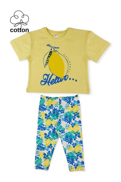 difa kids Lemon Glittering Sequin Embroidered Summer Girl's Top and Bottom Set