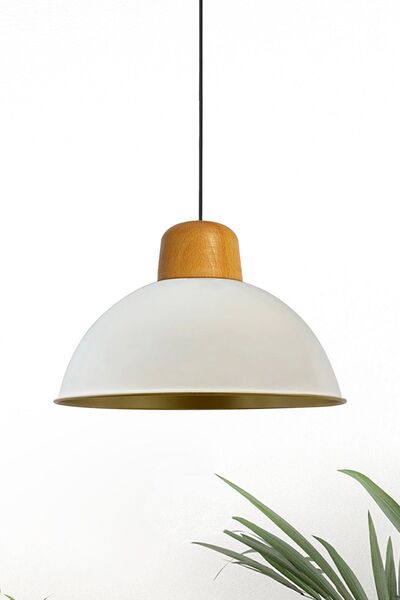 Bamyum Hobbs Beyaz Metal Ahşap Başlık Sarkıt Avize Mutfak Salon Cafe Ofis Dek...