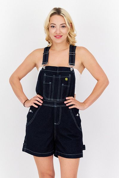 Misfit Women Square Neck Embroidered Jumpsuit, Mid Blue