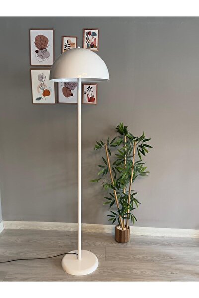 Bamyum Beyaz Lambader Modern Dekoratif Metal Oturma Odası Çalışma Odası Zemin Lambası 170 Cm Kablo