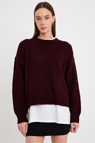 SHERIN Pulover tricot de bază roșu Claret