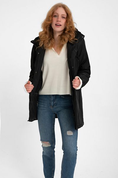 Montup Black Women's Winter Jacket - Fleece, Water and Windproof, Hooded