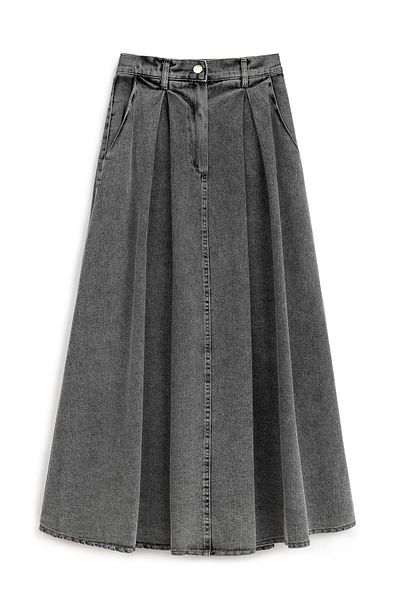 praye Smoke Colored Flared Denim Skirt with Pockets