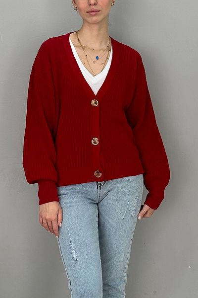 Tam Moda Red Knitwear Women's Cardigan - Thessaloniki Knitted, Three Buttons