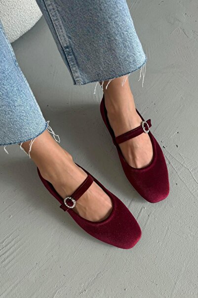 STRASWANS Λεπτομέρεια γυναικεία ζώνη Berny Velvet Ballerina Claret Red