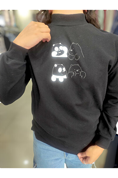 Sublime Butik Γυναικείο φούτερ με σχέδιο Panda με μικρές σχισμές στα πλαϊνά