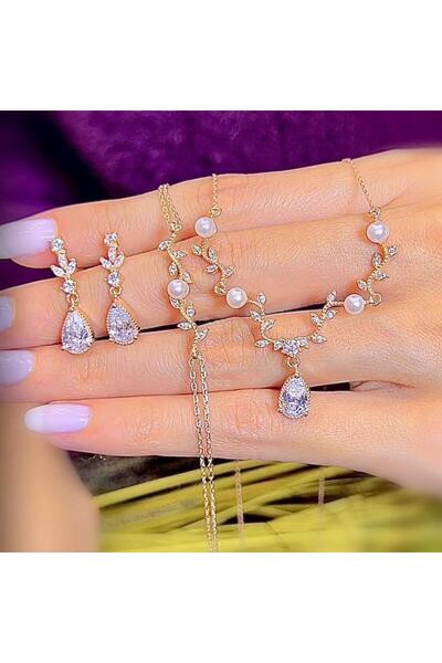 Mia Vento Pırlanta Montür İnci Baharı Rose Renk Gümüş Set