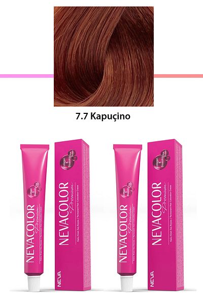 Neva Color Set of 2 Premium 7.7 Cappuccino - Permanent Cream Hair Dye 2 X 50 g Tubes