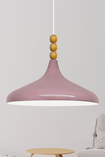 Bamyum Lila Champion Ahşap Boncuklu Tekli Avize Sarkıt Salon Mutfak Butik Lamba