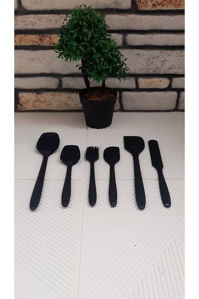umut züccaciye 6 Piece Heat Resistant Fireproof Non Stick Silicone Spatula Brush Black Set
