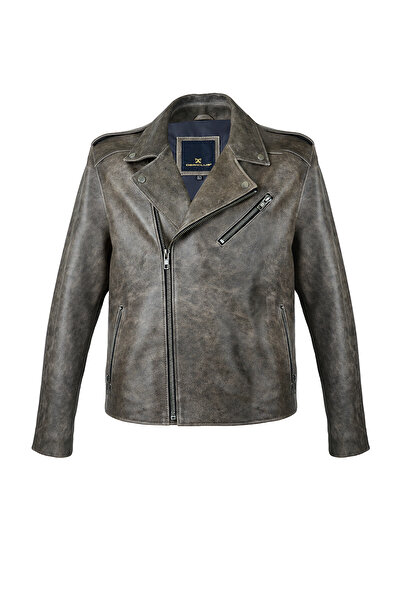 Dericlub معطف راكب الدراجة النارية للرجال - جلد صب روماني، بيج