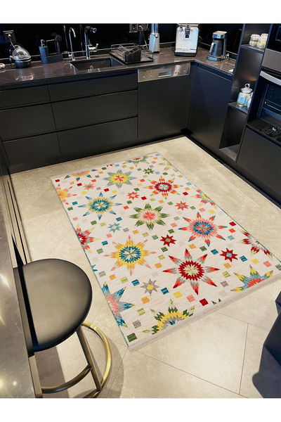 Rugs Modern Halı Atlas Koleksiyonu Çok Renkli Etnik Yıldız Motif Desenli Vint...