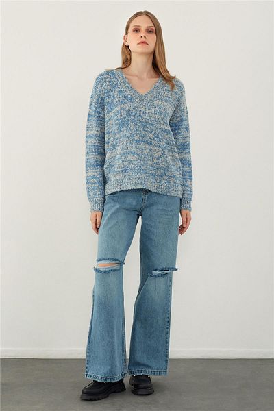 SHERIN Πλεκτό πουλόβερ Indigo Melted Textured V Neck Basic Knitwear