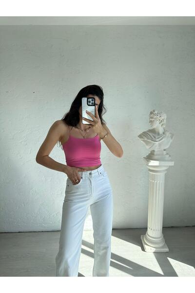 Bade Butik Pembe İp Askılı Uzun Tina Crop (51 cm)