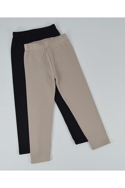 Kidiba Report Ribbed Flexible Children's 2-Pack Leggings with Ribbon Inside