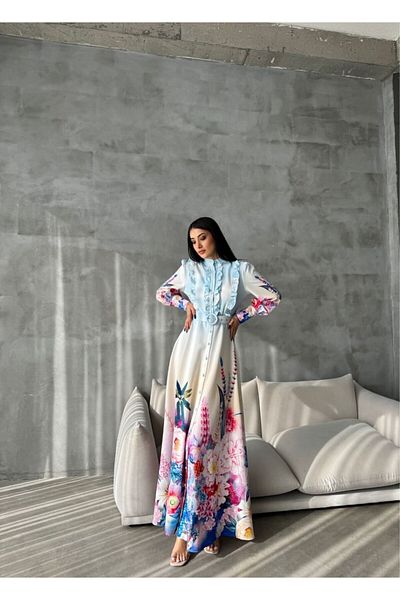 WellWay Rochie din stofă Atlas (CUREA INCLUSĂ)-albastru-2411 Nhn116
