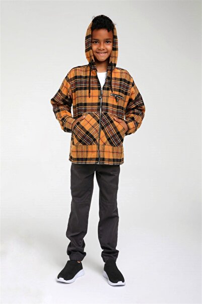 Jack 04-14 років Унісекс картата сорочка з капюшоном гірчичного кольору