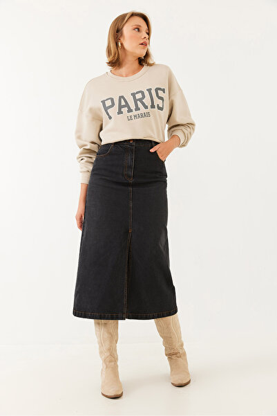 Butik Arzu Özel Moda Atölyesi Yırtmaçlı Midi Boy Kot Etek