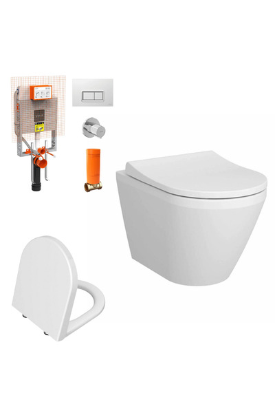 VitrA 7041L003-0090SET Vitra Integra Round Rim-ex Kanalsız Asma Klozet +Gömme Rezervuar + Yavaş Kapanır Ka