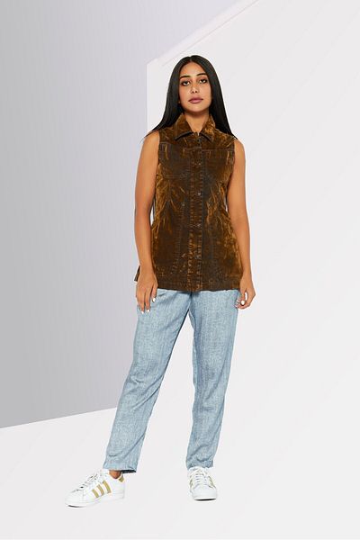 Diesel Women Textured Vest Jackets, Brown