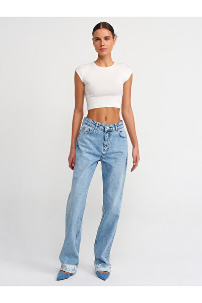 Dilvin 30528 Cotton and Modal Mixed Crop Top-Ecru
