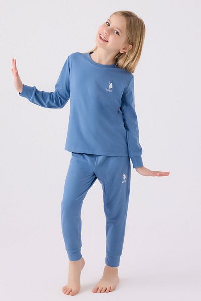 U.S. Polo Assn. Set de pijamale albastre cu maneca lunga pentru fete