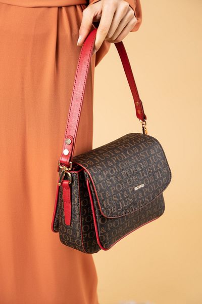Just Polo Women's Brown Red Two Straps 3 Compartments Shoulder and Crossbody Bag Jps2185 Platinum Gray