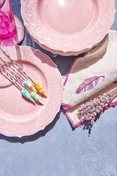 KANCAEV Lace Collection Soup Plate, 22cm. Pink Sold as a Set of 2.