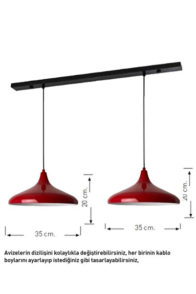 Bamyum Ikili Champion Kırmızı Sarkıt Lamba Yemek Masası Oturma Odası Mutfak Salon Otel Showroom Café