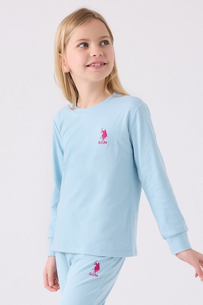 U.S. Polo Assn. Set de pijamale albastre cu maneca lunga pentru fete