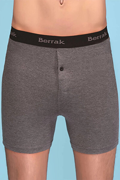 MYS GRUP TEKSTİL Erkek 3'lü Füme UZUN PAÇA Likralı Düğmeli Yüksek Bel Boxer-Short-Külot BERRAK / 1059