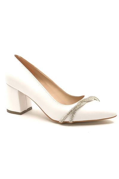 Kids Club Shoes Pantofi clasici de damă cu toc Mehtap Cross Stone ALB