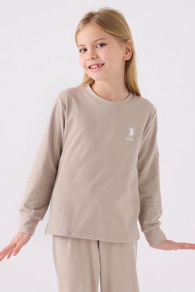 U.S. Polo Assn. Σετ πιτζάμες για κορίτσια σε καφέ μακρυμάνικο