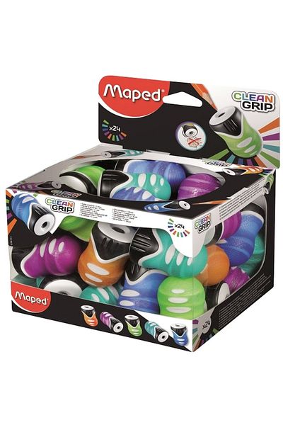 Maped Pencil Sharpener Clean Grip Single Hole with Plastic Chamber 014111   - Pack of 24