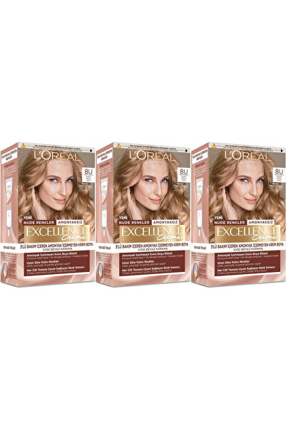 L'Oreal Paris Excellence Saç Boyası 8u Nude Koyu Sarı 3'lü Set