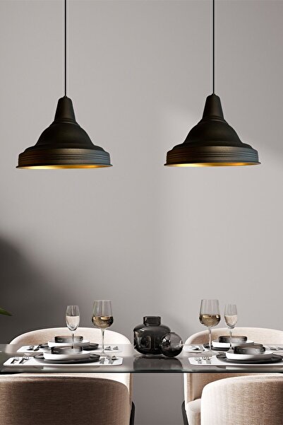 Bamyum Ulmete Siyah Metal Başlık Tekli Sarkıt Avize Salon Ofis Otel Restoran Avizeleri Vintage Tasarım